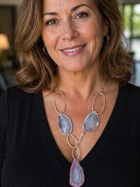 Vintage Dyed Agate Slice Necklace